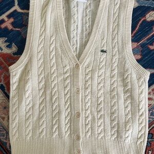 Lacoste Women's Cream Cable Knit Cardigan Vest
